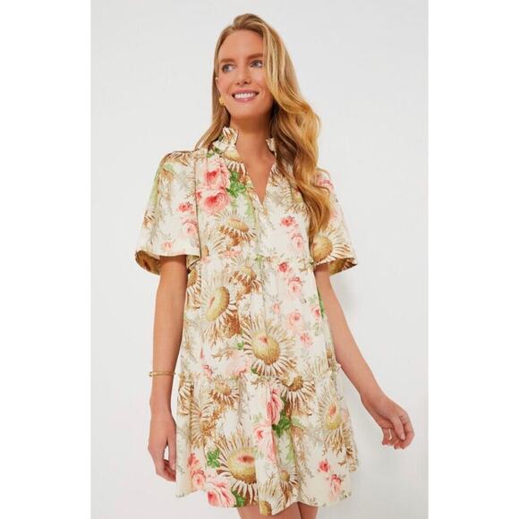NWT Tuckernuck Sun Faded Floral Crawford Mini Flutter Sleeve Dress Cream XXS - Picture 1 of 8